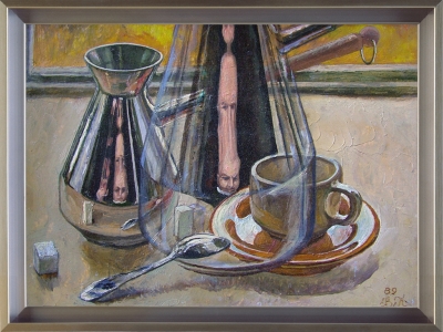 Натюрморт с кофеваркой, 1990 год, холст, масло.